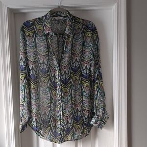 Colorful Patterned Sheer Blouse